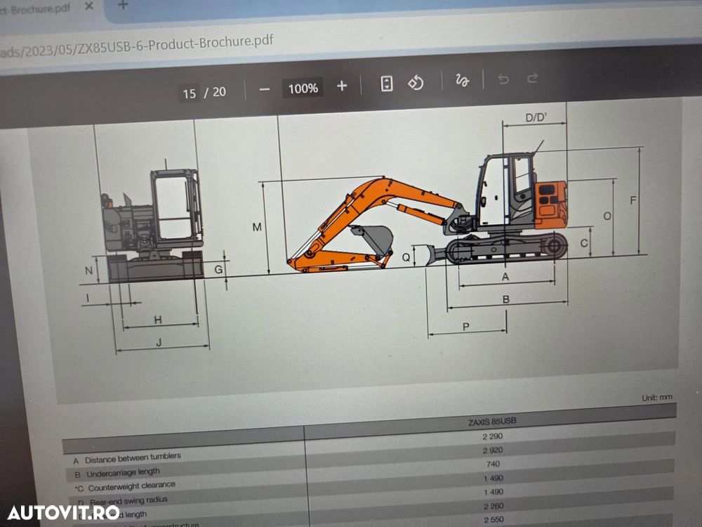 Hitachi ZX85, 2022, 3.339h, CUPLA RAPIDA HIDRAULICA +3 CUPE NOI, senile cauciuc 90%, masa operationala 8,6t, adanc sapare 5m, latime 2,2m, ridica 4,5t, inst picon, LAMA NIVELARE, aer cond, Camera spate, leasing 4 ani, STARE FOARTE BUNA, PROMOTIE 59.900eur+Tv - 13