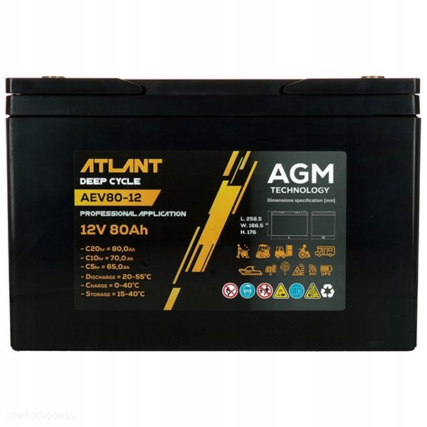 Akumulator ATLANT Deep Cycle 12V 80Ah AEV80-12 260168173 M6 - 3