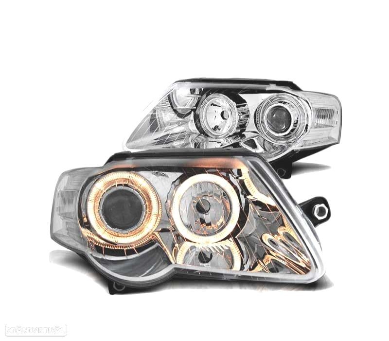 FARÓIS VOLKSWAGEN VW PASSAT B6 3C 05-10 ANGEL EYES CROMADO - 1