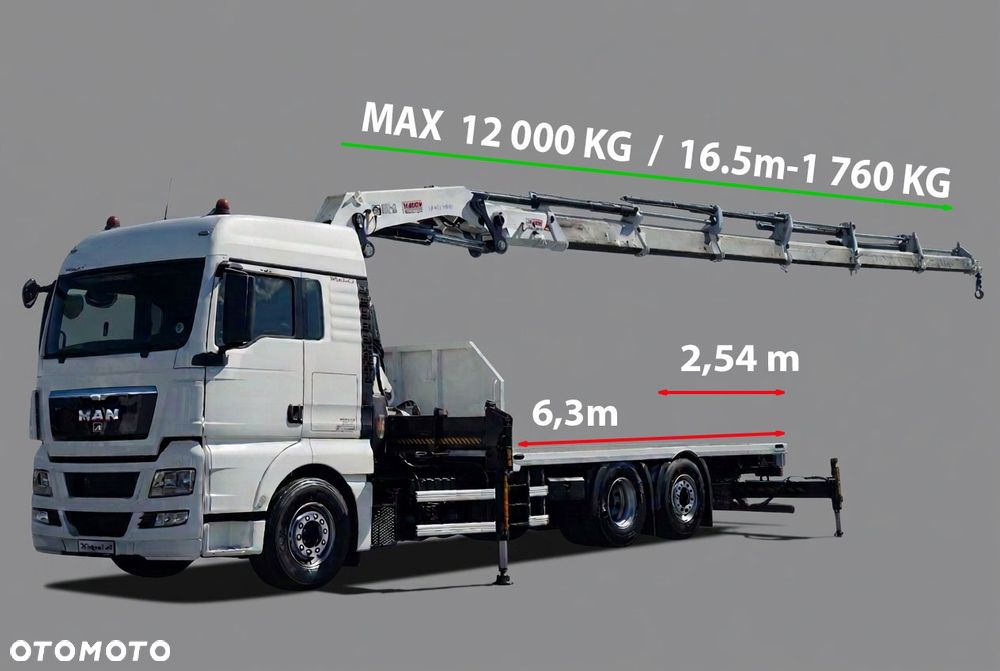 MAN TGX 18.440 / 6x2 / PLATFORMA - 6,3 M / HDS HIAB 422 E-6 HIDUO / MAX UDŹWIG: 12 000 KG / MAX WYSUW: 16,5 M / PILOT / - 3