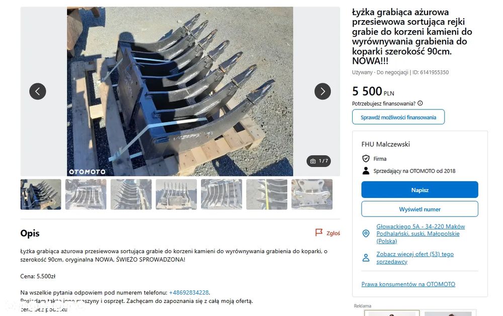 Łyżka grabiąca ażurowa przesiewowa sortująca grabie rejki do CAT 320 do korzeni kamieni do wyrównywania grabienia do koparki szerokość 105cm fi80mm. NOWA!!! - 3