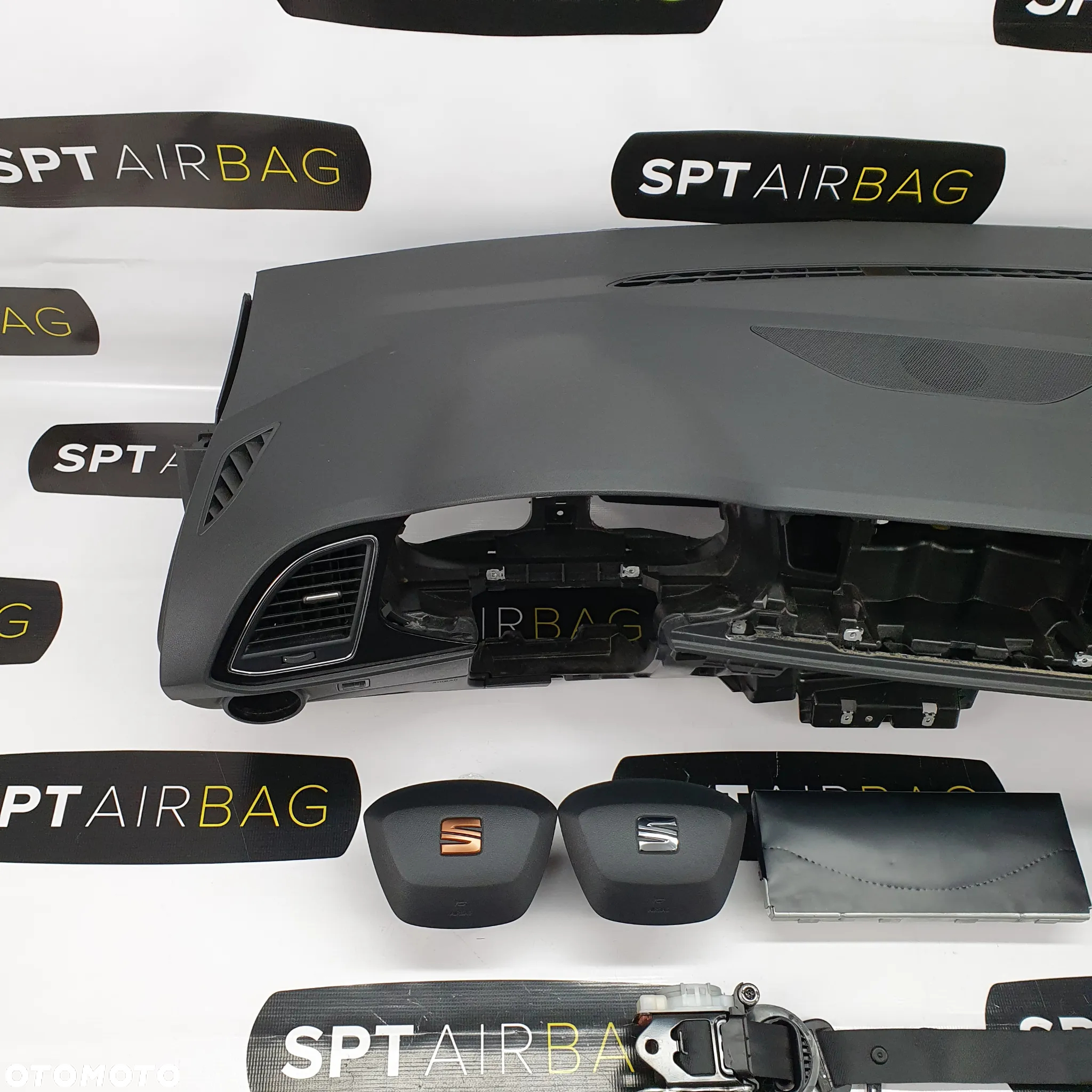 SEAT LEON 3 III DESKA ROZDZIELCZA KONSOLA KOKPIT PULPIT PODUSZKI AIRBAG AIR BAG PASY KIT SET - 2