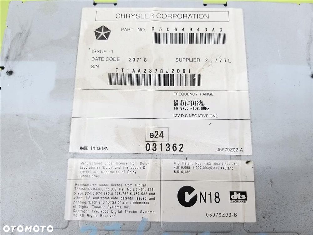 RADIO DODGE CALIBER JEEP PATRIOT COMPASS  07-12 R 05064943AD - 8