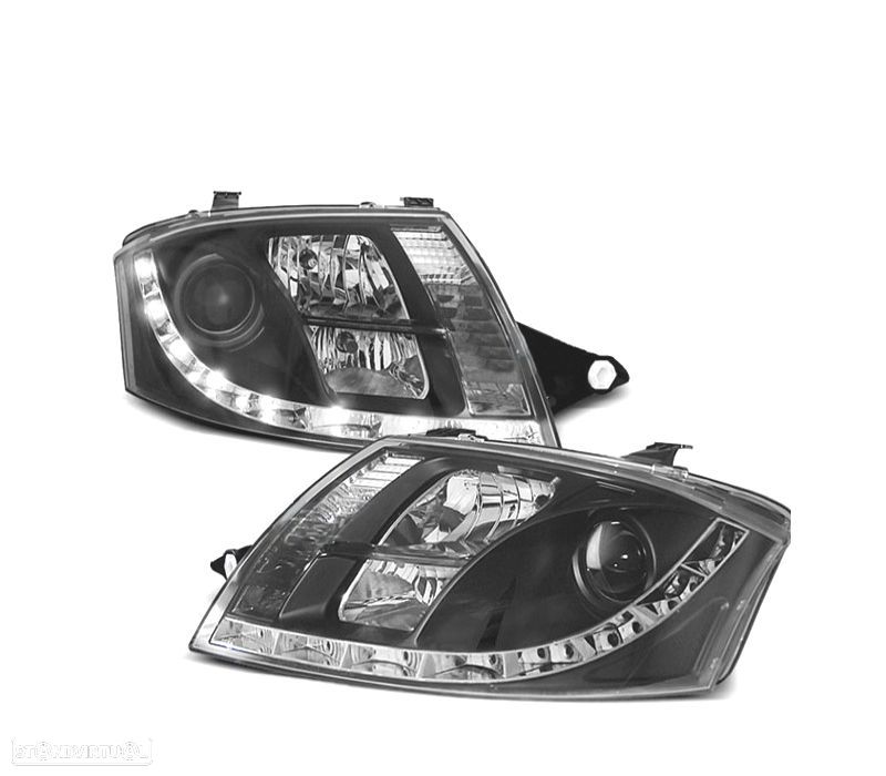 FARÓIS COM LUZ DIURNA LED PARA AUDI TT 98-05 FUNDO PRETO - 1