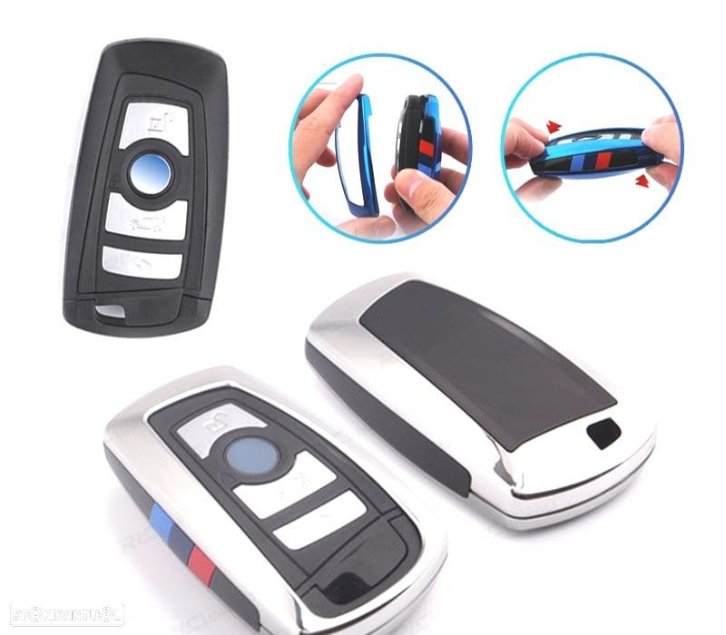 CAPA CHAVE BMW QUADRADA CROMADO E PRETO - 1