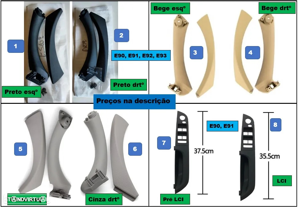 Puxador porta interior Esqª ou Drtª BMW X5 F15 X6 F16 várias cores - 13
