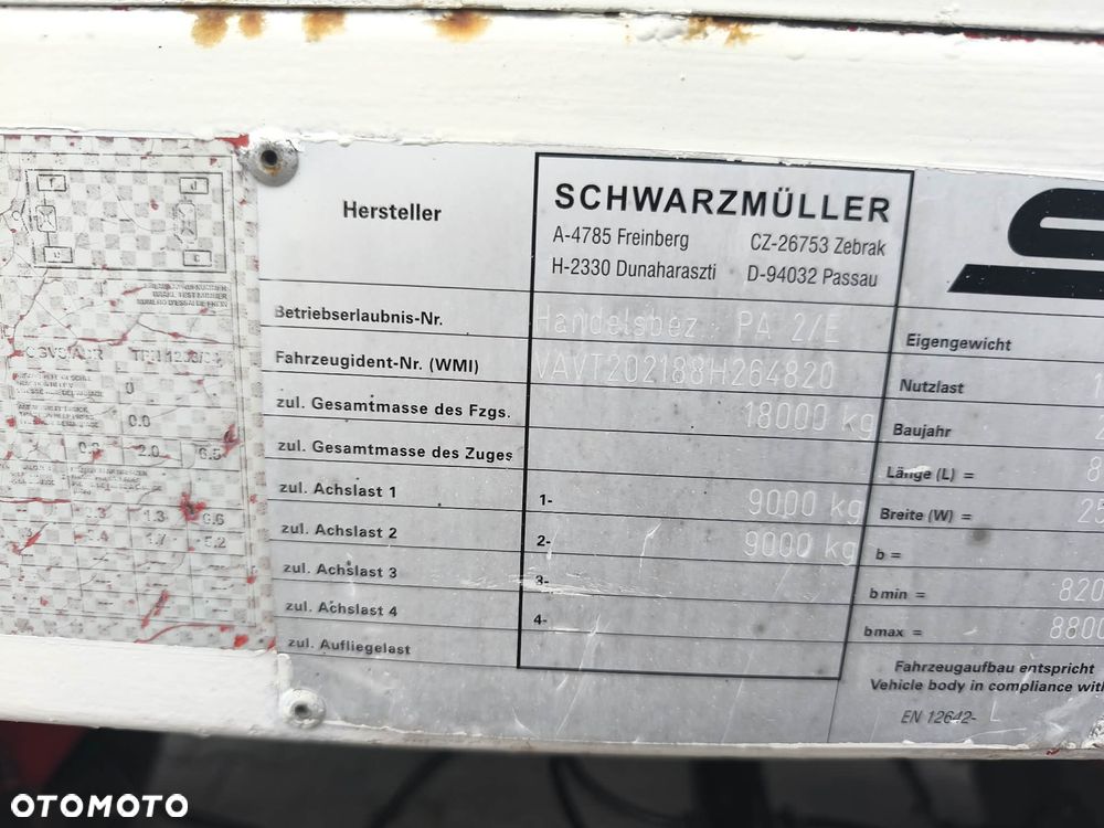 Schwarzmuller budowlana 2008 rok rolnicza 18 DMC osie BPW ładownosc 14,4t do bel słomy - 20