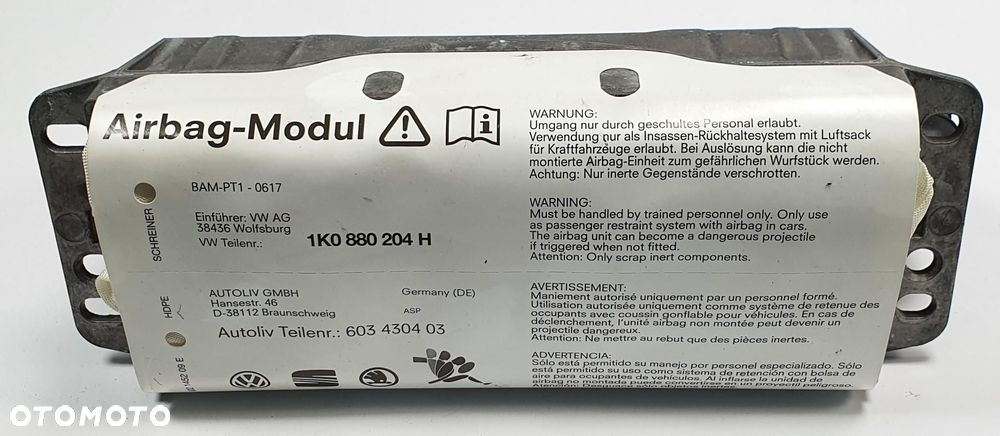PODUSZKA AIRBAG PASAŻERA VW GOLF V 1K0880204H - 1