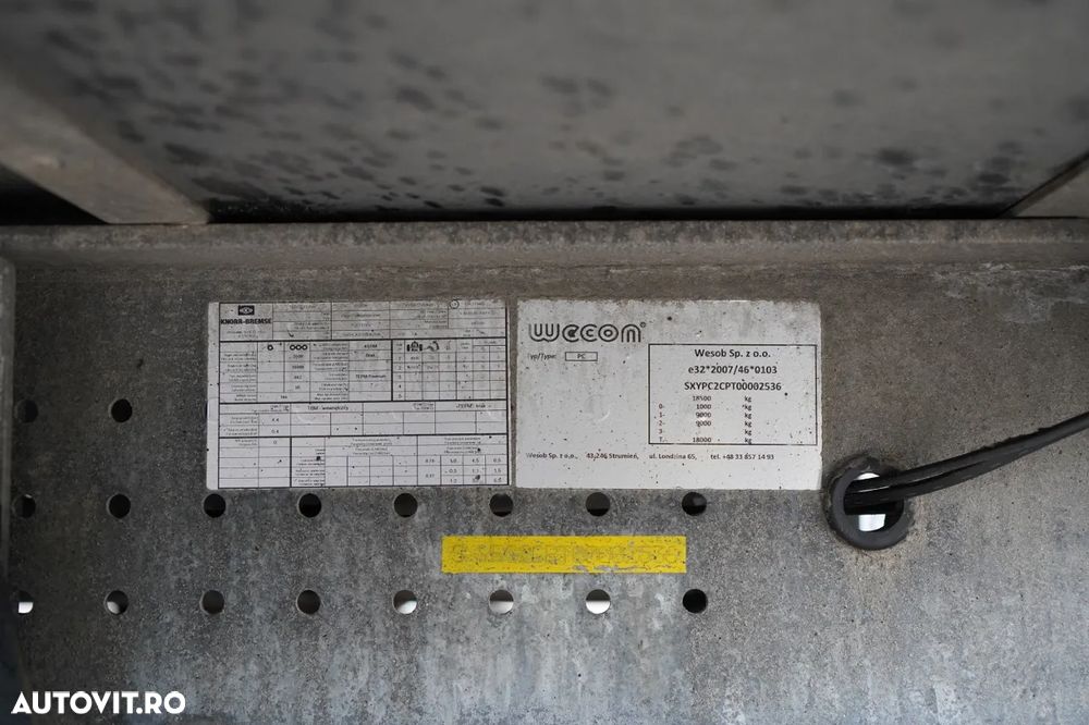 Wecon REMORCA - 7,7 M / AXĂ CULISANTĂ / ACOPERIȘ CULISANT / ȘINGURI CĂRUCIOR / SAF - 32