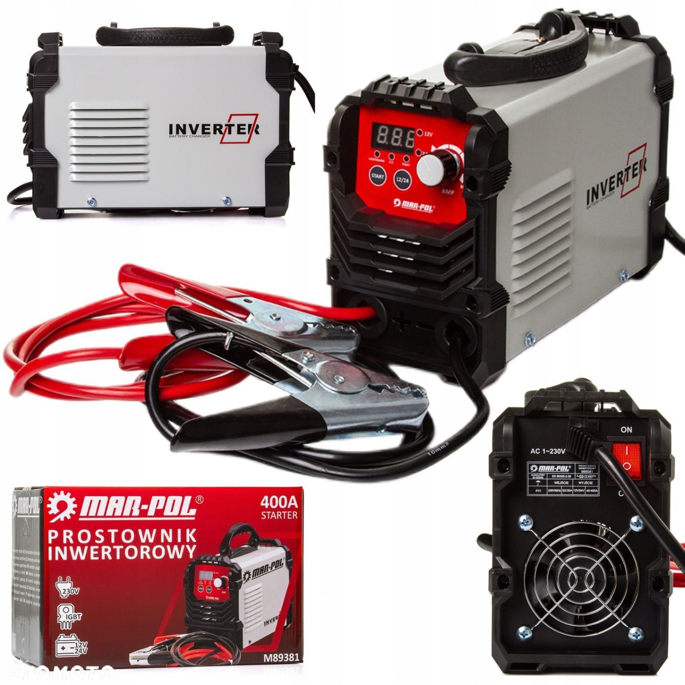 PROSTOWNIK INWERTOROWY 12V 24V ROZRUCH ŁADOWANIE AKUMULATORÓW 400A M89381 - 1
