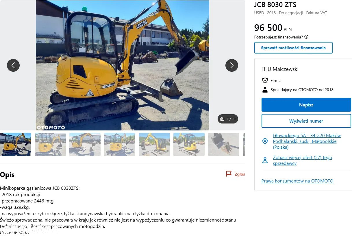 JCB 8018 minikoparka koparka gąsienicowa, 2017r. 1490mtg, łyżka hydrauliczna skandynawska. - 2