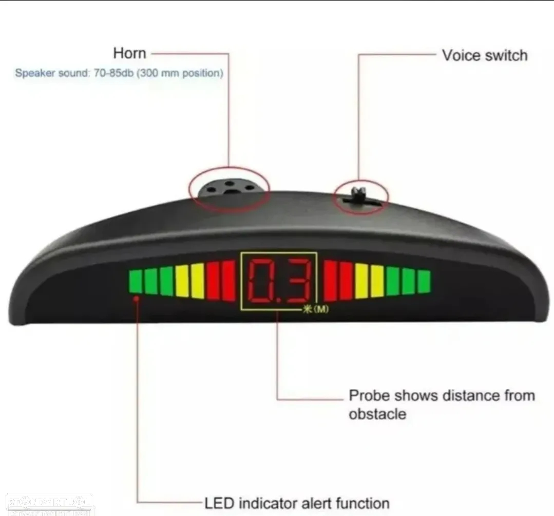 Sensores de Estacionamento Universal + Display LED - Branco - 3