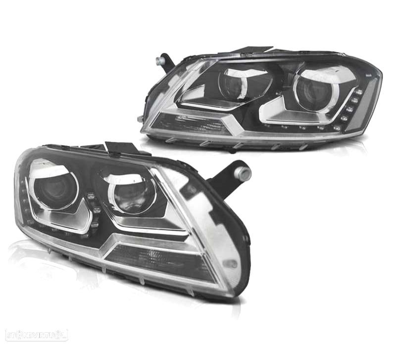 FAROIS FRONTAIS VOLKSWAGEN VW PASSAT B7 10-14 LUZ DIURNA FUNDO PRETO H7+H7 - 2