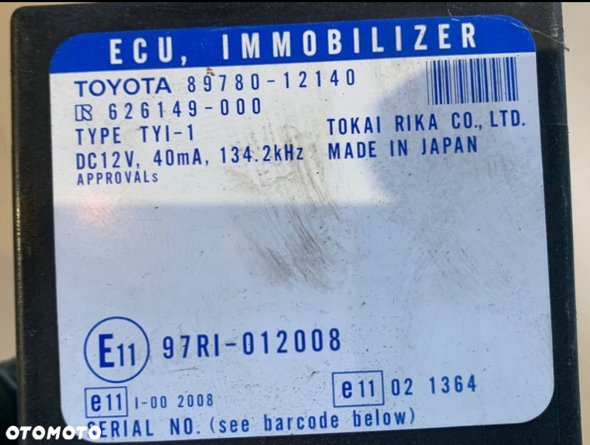 89780-12140 moduł sterownik immobilizera Toyota corolla e12 - 2