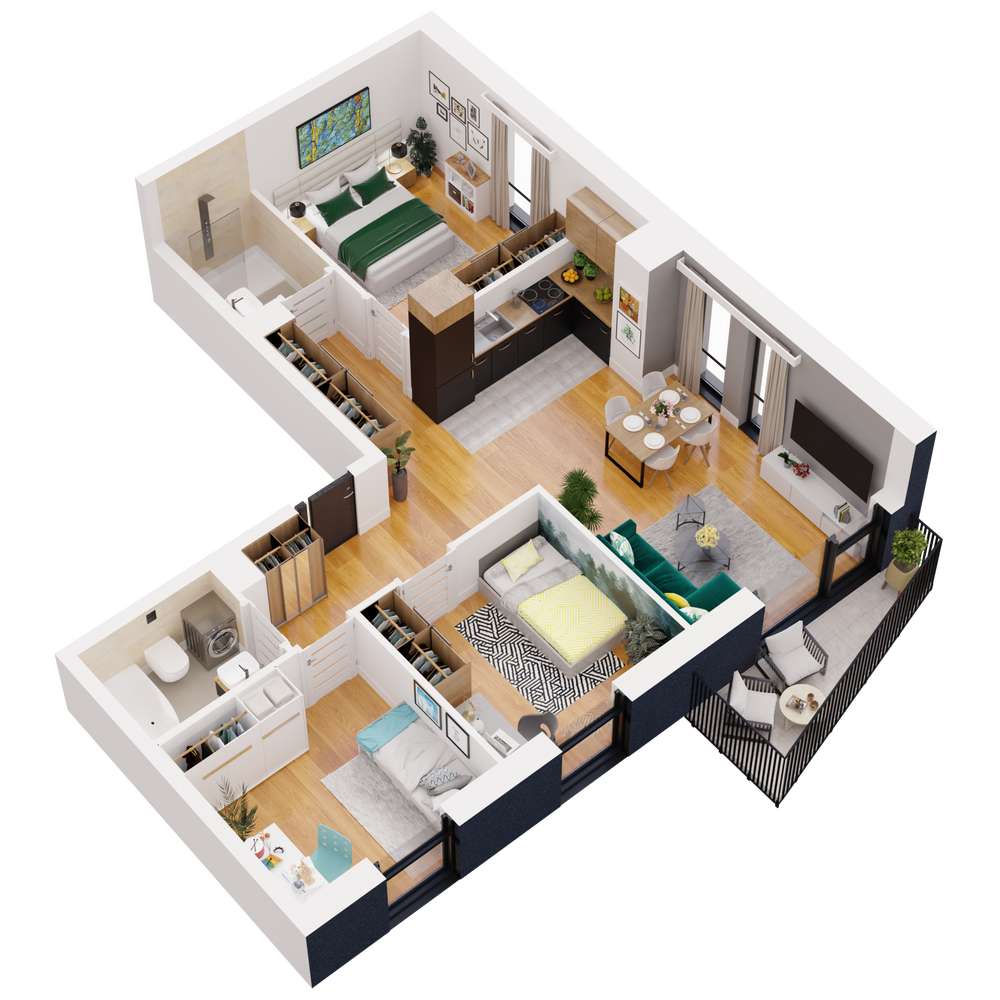 4 pokoje 69,7 m² | balkon | salon z aneksem kuchennym – 28,5 m²