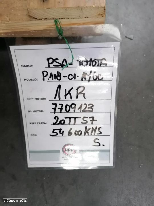 Motor Toyota Aygo, Citroën C1, Peugeot 108 1.0, referência 1KR, aproximadamente 54600 kms. - 2
