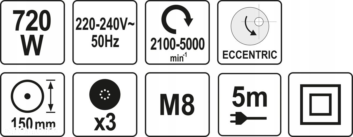 YATO POLERKA SZLIFIERKA MIMOŚRODOWA SAMOCHODOWA 720W 3 GĄBKI YT-82200 - 9