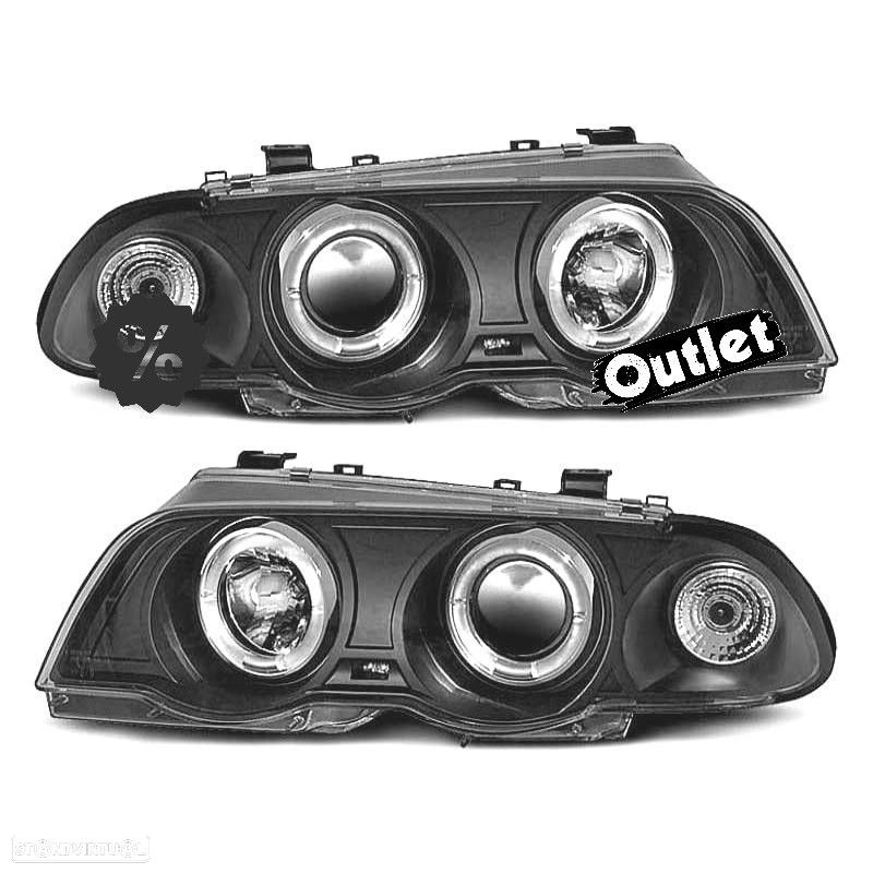 R145033C1 FARÓIS BMW SÉRIE 3 E46 4 PORTAS 98-01 ANGEL EYES CCFL FUNDO PRETO H1 H - 1