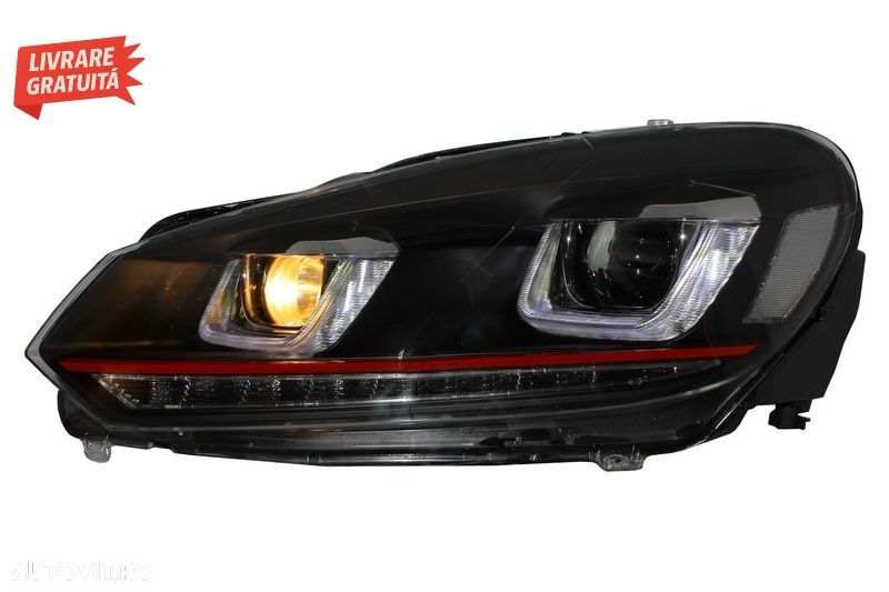 Faruri LED VW Golf 6 VI (2008-2013) Golf 7 3D Design Red Strip GTI LED Dinamic cu - livrare gratuita - 6