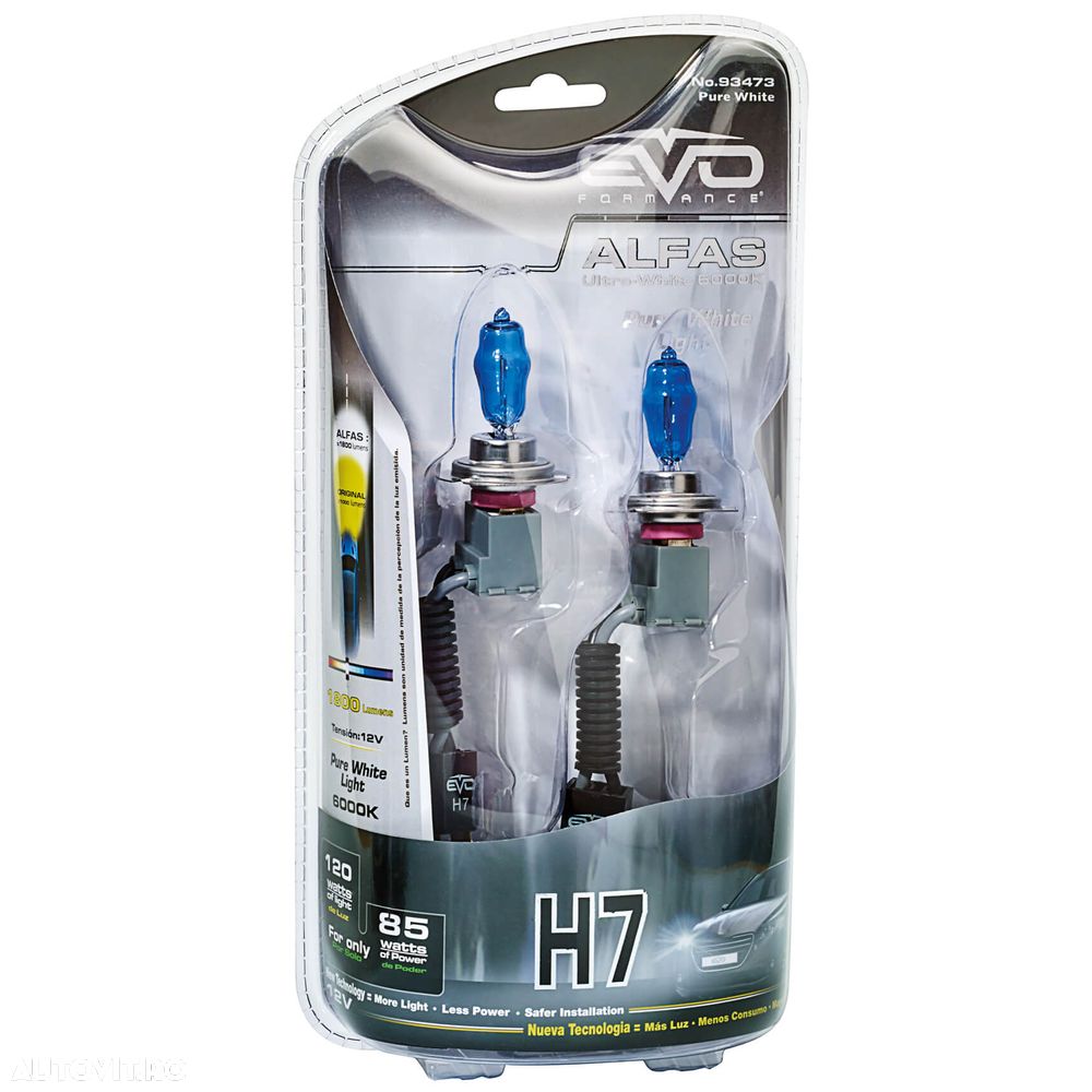 Set 2 becuri auto cu halogen pentru far EVO Formance Alfas H7 12V 85W 6000K alb/Pure white - 1
