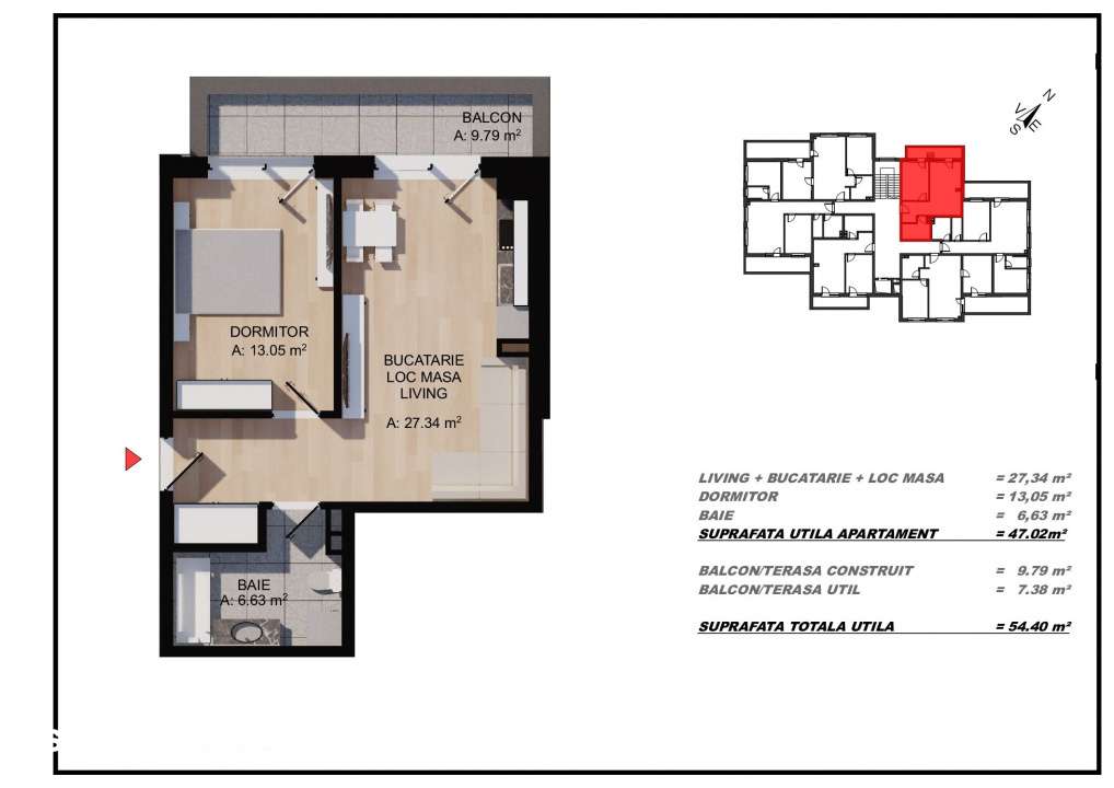 Apartament 2 camere, 47mp utili, balcon, zona Eroilor, Floresti — fotografia 1