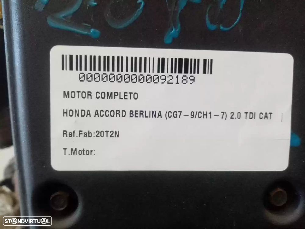 MOTOR COMPLETO HONDA ACCORD VI 1999 -20T2N - 1