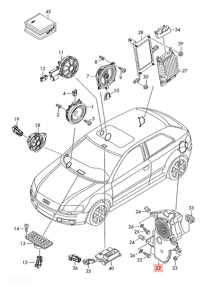 głośnik subwoofer audi a3 8p 3d 8p3035382 - 2