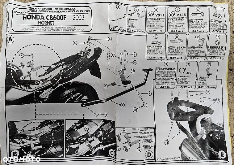 Stelaż pod kufer centralny Givi / Kappa Monorack Honda CB600F Hornet (2003) - 10