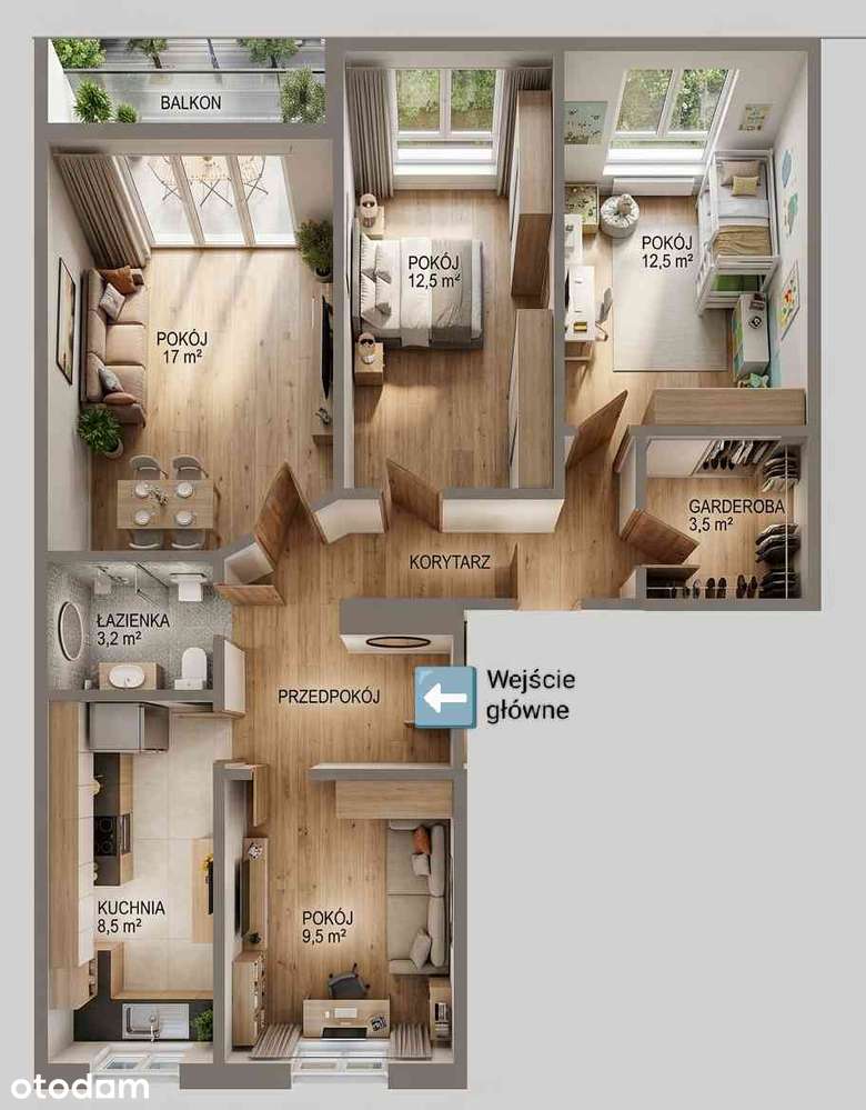 Przestronne, słoneczne mieszkanie 78,3 m², KW, 4 pokoje