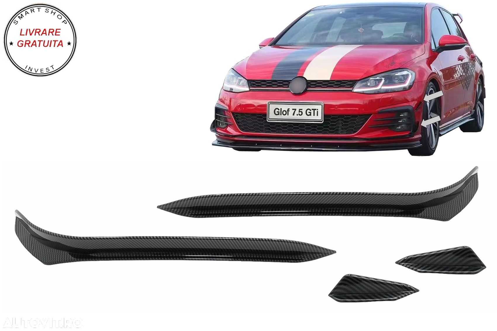Ornamente bara fata flapsuri VW Golf 7.5 GTI 5G Hatchback (2017-2020) Carbon Look- livrare gratuita - 1