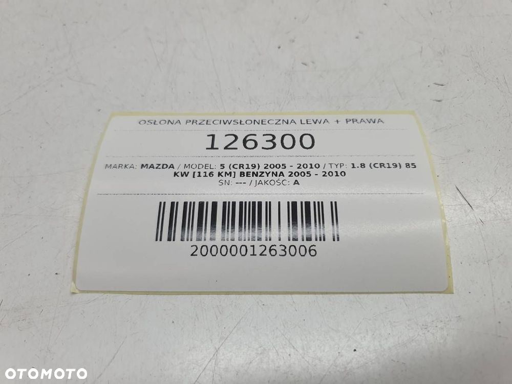 OSŁONA PRZECIWSŁONECZNA LEWA PRAWA KOMPLET MAZDA 5 CR19 EU - 3