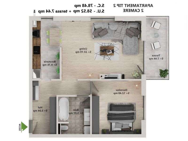 inchiriez ap 2 camere, Tunari, 1 loc parcare — fotografia 1