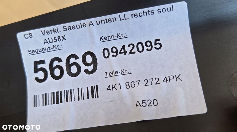 AUDI A7 S7 RS7 C8 4K S-LINE TAPICERKA OSŁONA SŁUPKA PROGU LEWA 4K1867271 - 4