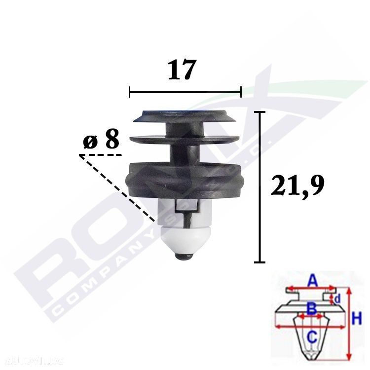 Clema, agrafa fixare ornamente Bmw Seria 5 (G30/G31), 05.2017-; Bmw 6 Gt (G32), 12.2017-; Bmw X3 (G01), 06.2017-; Bmw X4 (G02), 03.2018-, Aftermarket - 2