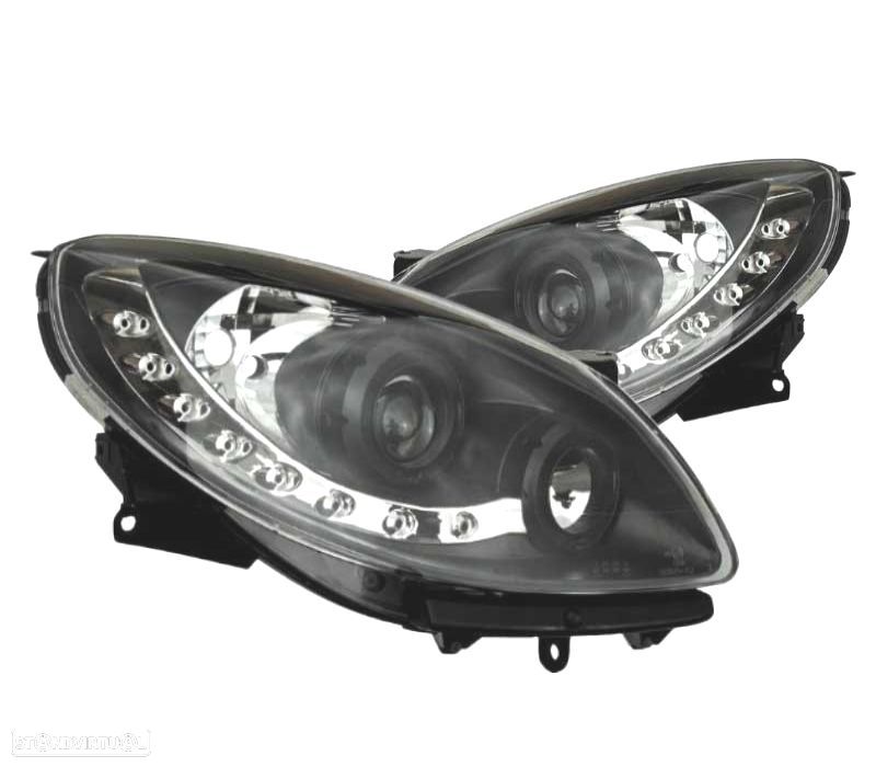 FARÓIS RENAULT TWINGO 07-11 LUZ DIURNA LED FUNDO NEGRO - 1