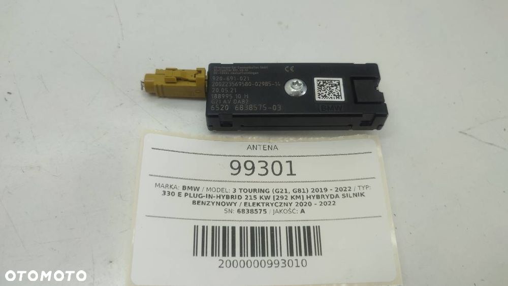 WZMACNIACZ ANTENOWY 6838575 BMW G21 2021 EUROPA - 2