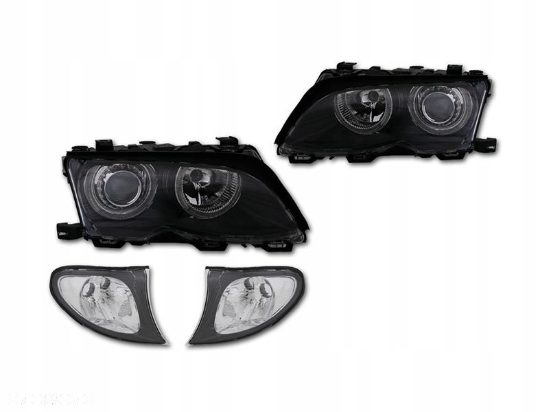reflektory lampy kierunkowskazy kpl czarne black soczewka bmw 3 e46 lift - 1