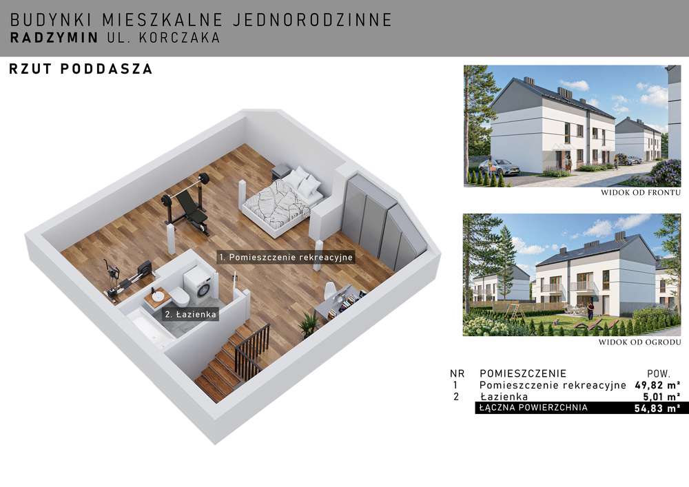 Dwupoziomowe 109,27 m² – Piętro i Poddasze ul. Korczaka, Radzymin