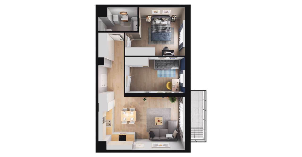 3-pokojowe mieszkanie 56m2 + balkon Bezpośrednio - Pełny obrazek: 2/12