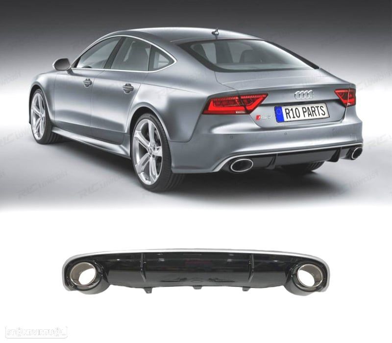 DIFUSOR AUDI A7 12-15 LOOK RS7 + PONTEIRAS DE ESCAPE PRETO BRILHANTE - 1