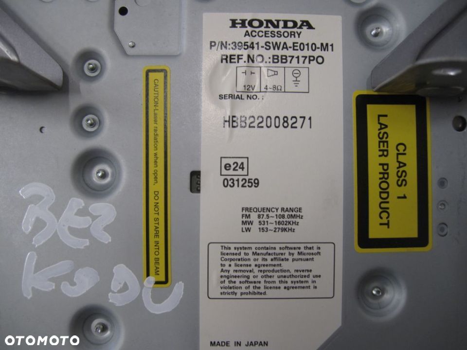 HONDA CR-V III RADIO NAWIGACJA WYŚWIETLACZ 2VN0 39541-SWA-E010-M1 BRAK KODU - 3