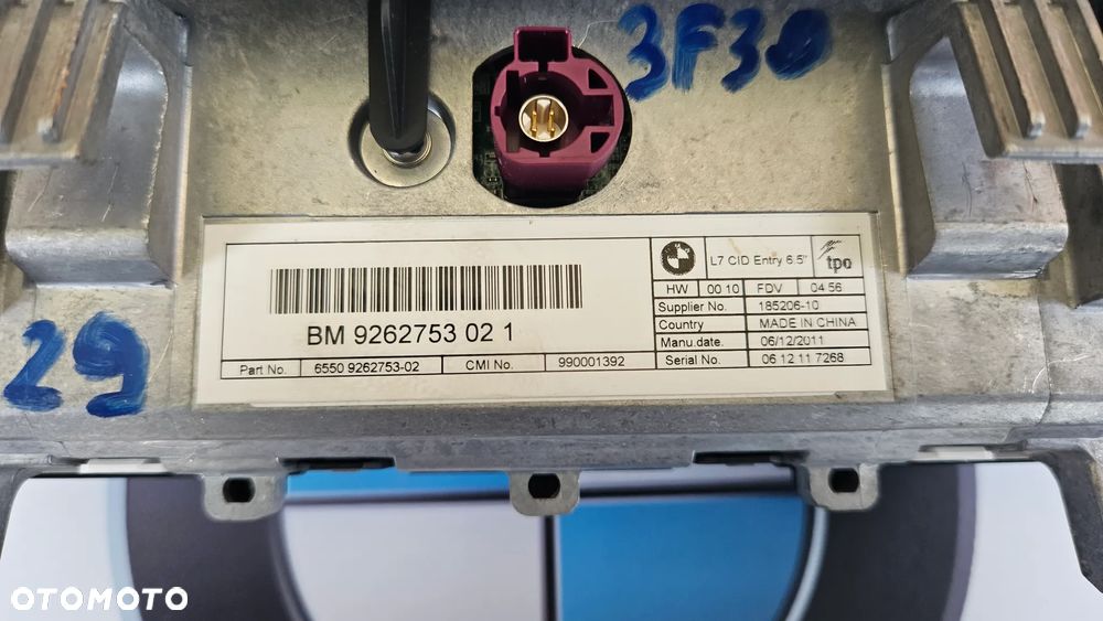 BMW 3 F30 F31 F34 Centralny wyświetlacz informacyjny Monitor Wyświetlacz Ekran 9262753 - 4