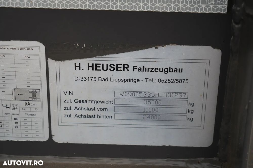 Alta BASCĂ HEUSER / 26 m3 / ALUMINIU / 4.500 KG / JANTE DIN ALIAJ / 2017 - 21