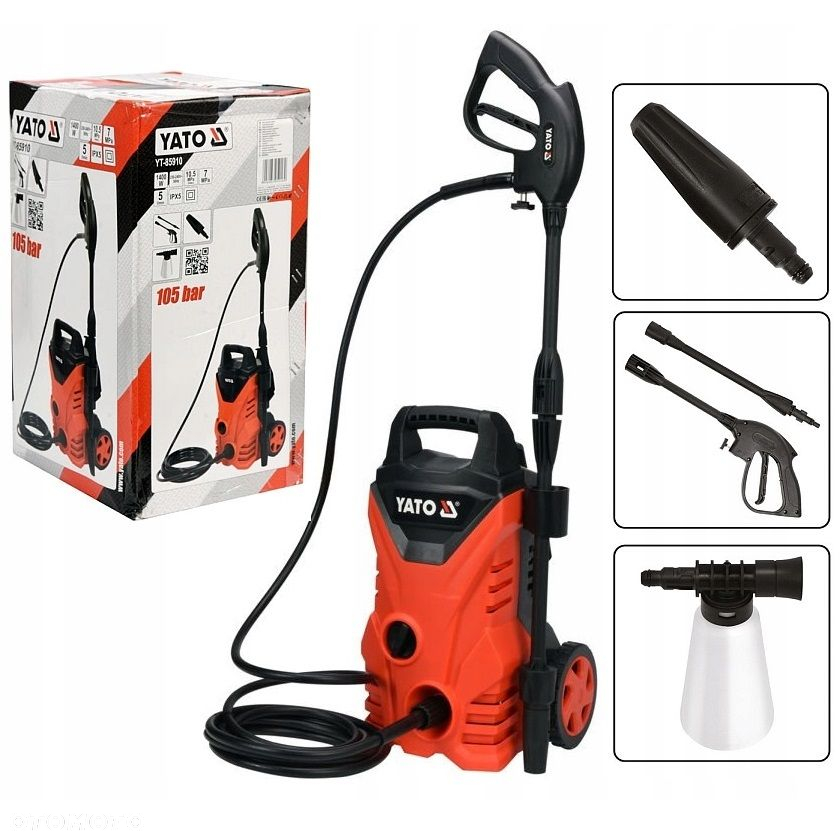 YATO MYJKA CIŚNIENIOWA 1400W 105 BAR WĄŻ 5M Z AKCESORIAMI YT-85910 - 9