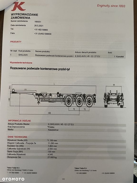 Kassbohrer K.SHG.AVH / 45-12 /27 EU / PODKONTENEROWA / STANDARD / 2023 / ROZSUWANE PODWOZIE PRZÓD I TYŁ / DO WSZYSTKICH T.KONTENERÓW / MAŁO UŻYWANA / SALON POLSKA / STAN JAK NOWY / - 21