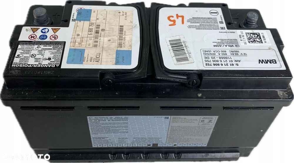 45 AKUMULATOR AGM BMW 92 Ah 850A 12V 2021 ROK 6806752 6806755 - 2