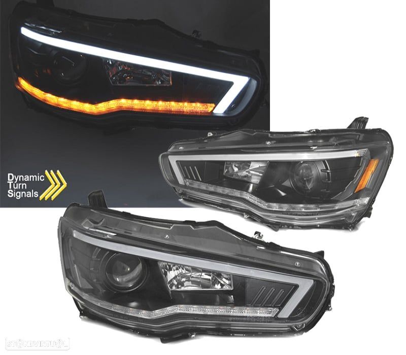 FARÓIS LED TUBE LIGHT DINAMICO MITSUBISHI LANCER VIII 08-16 FUNDO PRETO - 1