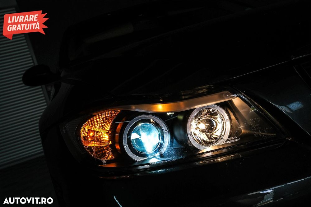 Faruri BMW Seria 3 E90 Sedan E91 Touring (03.2005-08.2008) Angel Eyes Negru- livrare gratuita - 8
