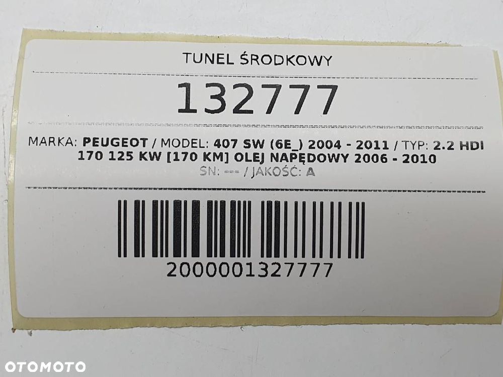 TUNEL ŚRODKOWY PODŁOKIETNIK PEUGEOT 407 SW 2006 EUROPA - 9