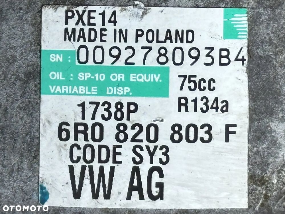 6R0820803F ORYGINALNY kompresor klimatyzacji SKODA Fabia Rapid Roomster / 416 - 6